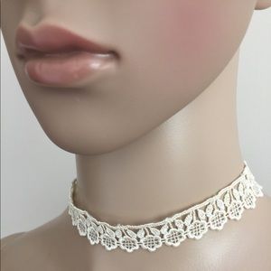 White crochet bridal choker necklace